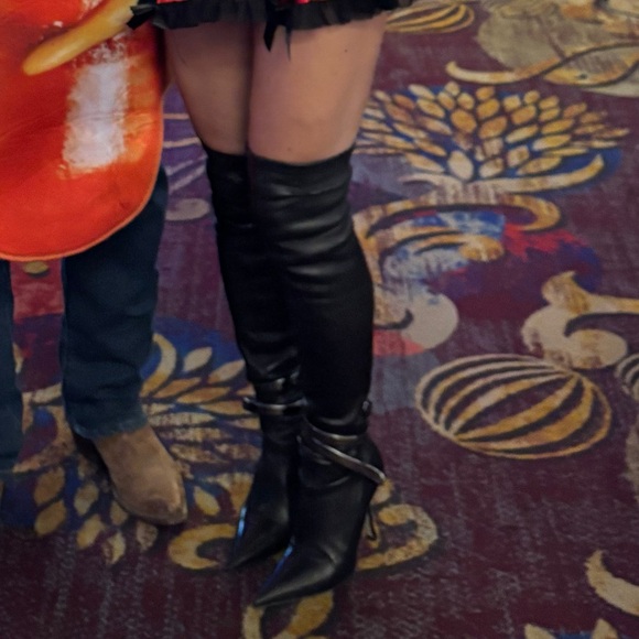 Rene Caovilla Black Heeled Boots with Silver Accents - Picture 3 of 6